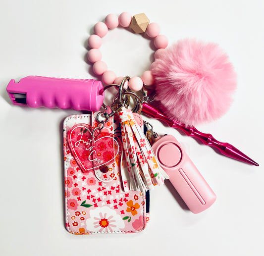 Light Pink floral wallet with pepper spray