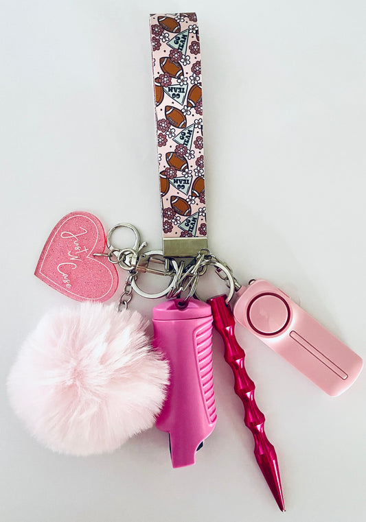 Pink Football Keychain