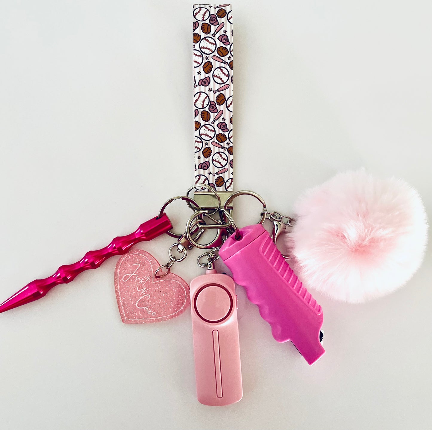 Pink Baseball Keychain